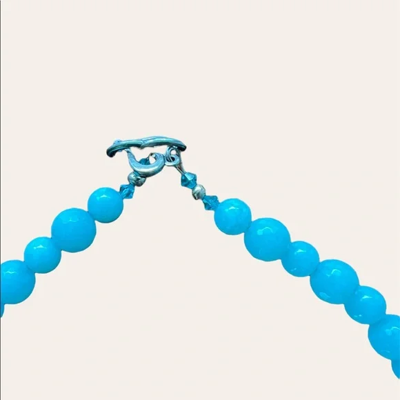 Handmade teal necklace with rose pendant. - Picture 2 of 4